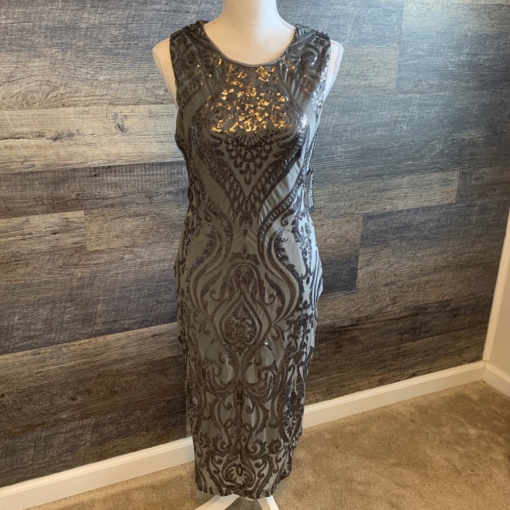 Silver sequins form fitted party dress